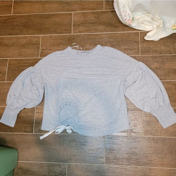 Zara basic Gray Knotted Front Lantern Sleeve Plain  light weight Sweatsh… - Picture 10 of 15